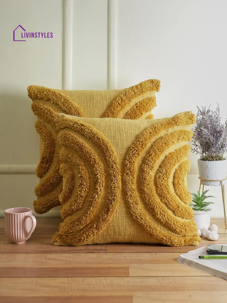 Eyda Set Of 2 Cotton Beige Cushion Cover 18X18 Inch