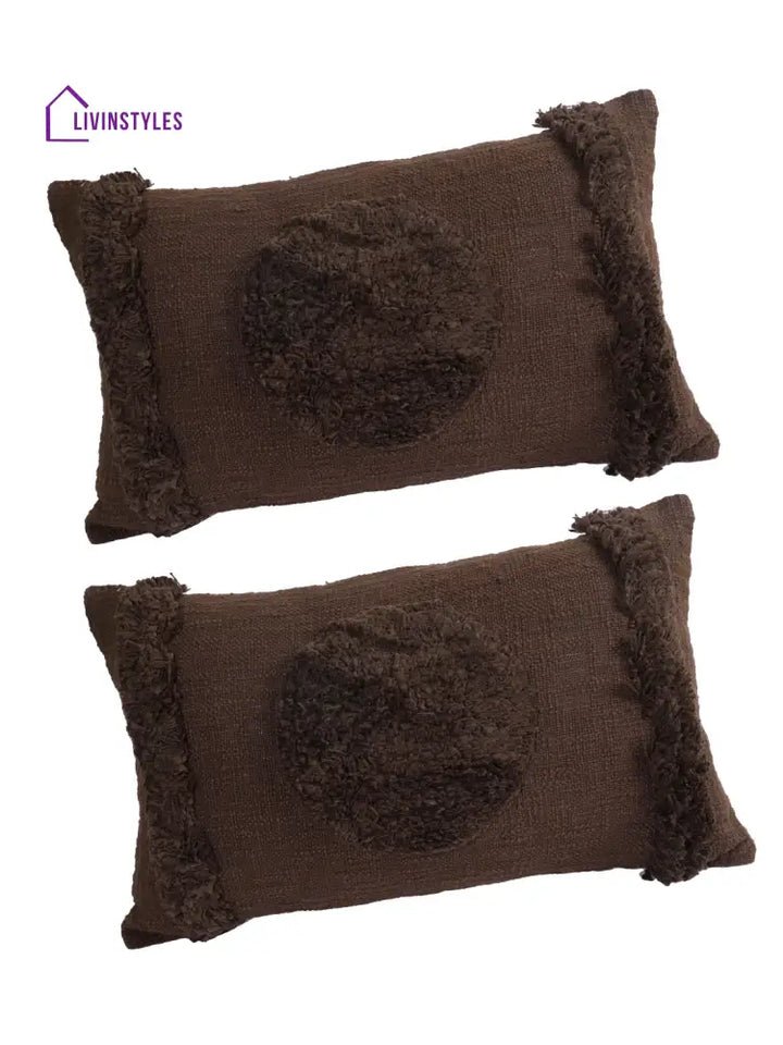 Eyda Set Of 2 Cotton Brown Cushion Cover 12X20 Inch