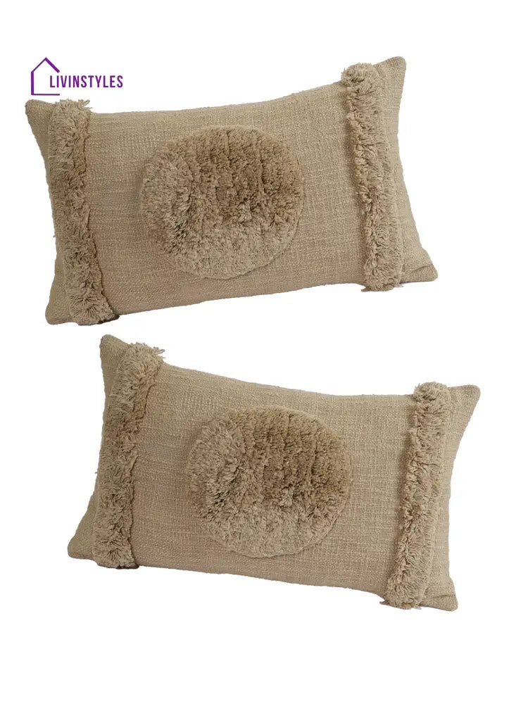 Eyda Set Of 2 Cotton Camel Brown Cushion Cover 12X20 Inch