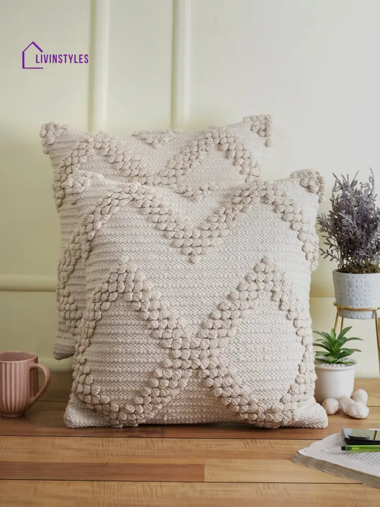 Eyda Set Of 2 Cotton Cream Cushion Cover 18X18 Inch