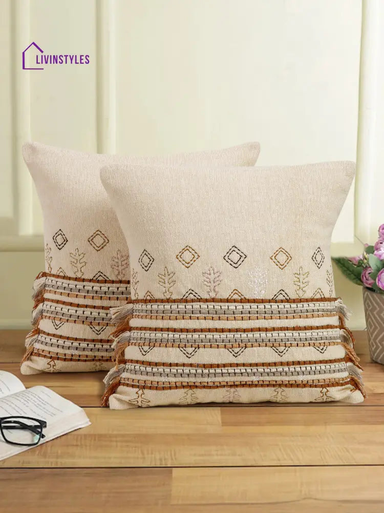 Eyda Set Of 2 Cotton Embroidered Cushion Cover 18X18 Inch