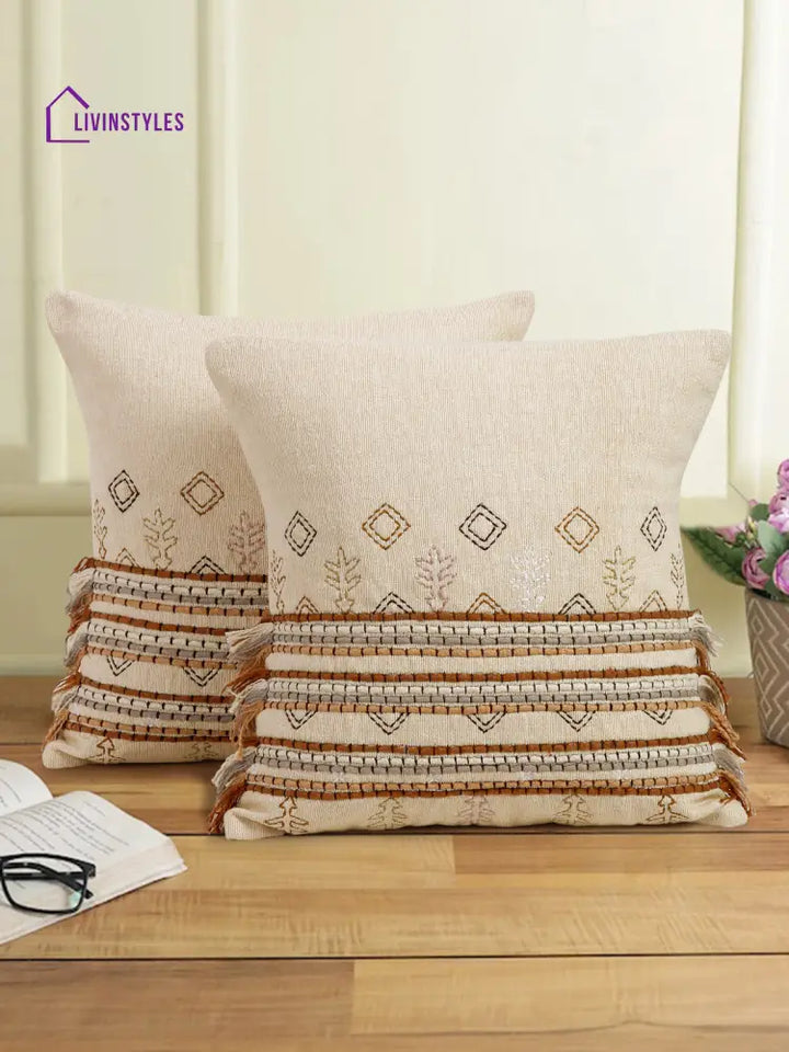 Eyda Set Of 2 Cotton Embroidered Cushion Cover 18X18 Inch