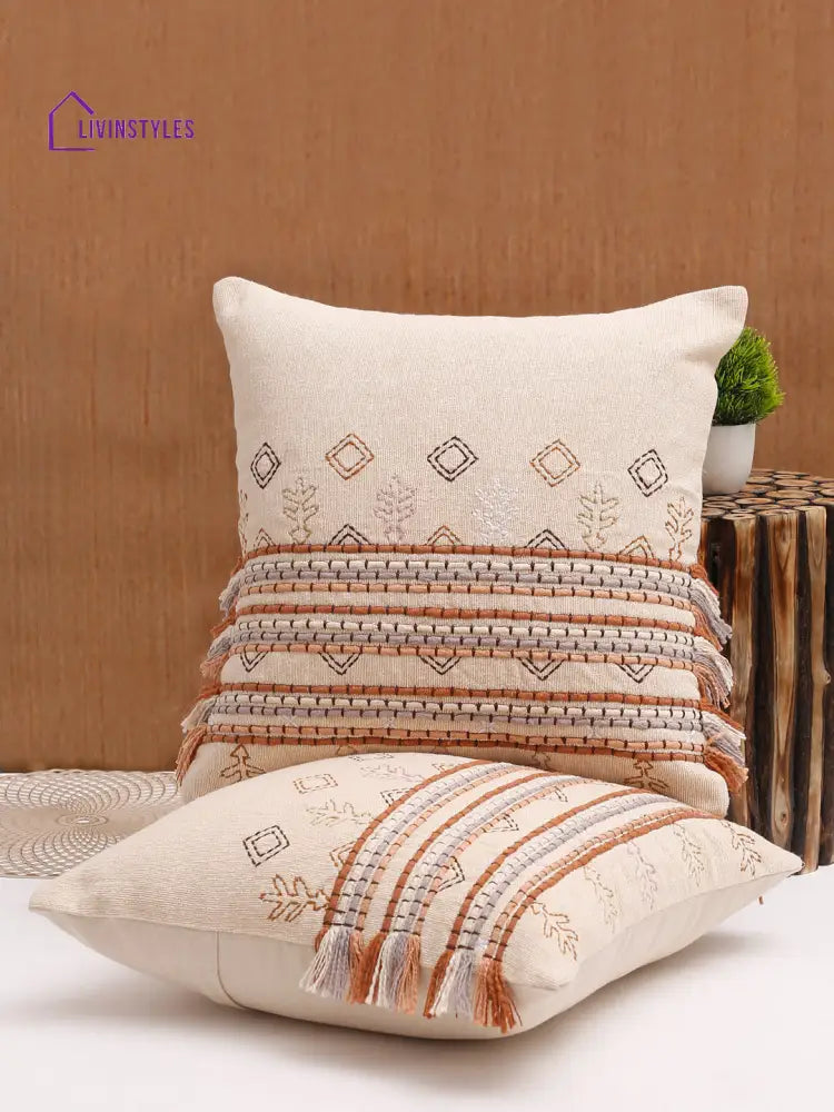 Eyda Set Of 2 Cotton Embroidered Cushion Cover 18X18 Inch