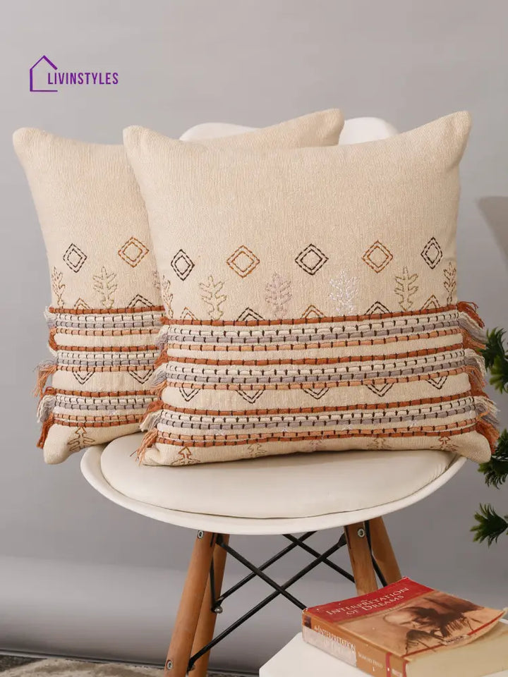 Eyda Set Of 2 Cotton Embroidered Cushion Cover 18X18 Inch