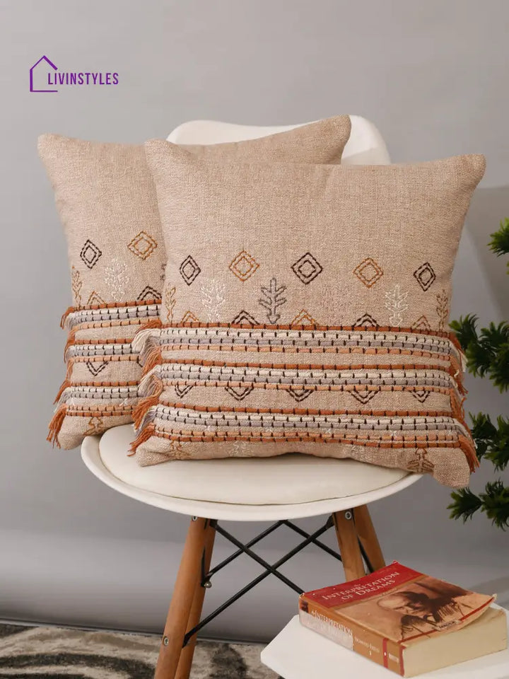 Eyda Set Of 2 Cotton Embroidered Cushion Cover 18X18 Inch