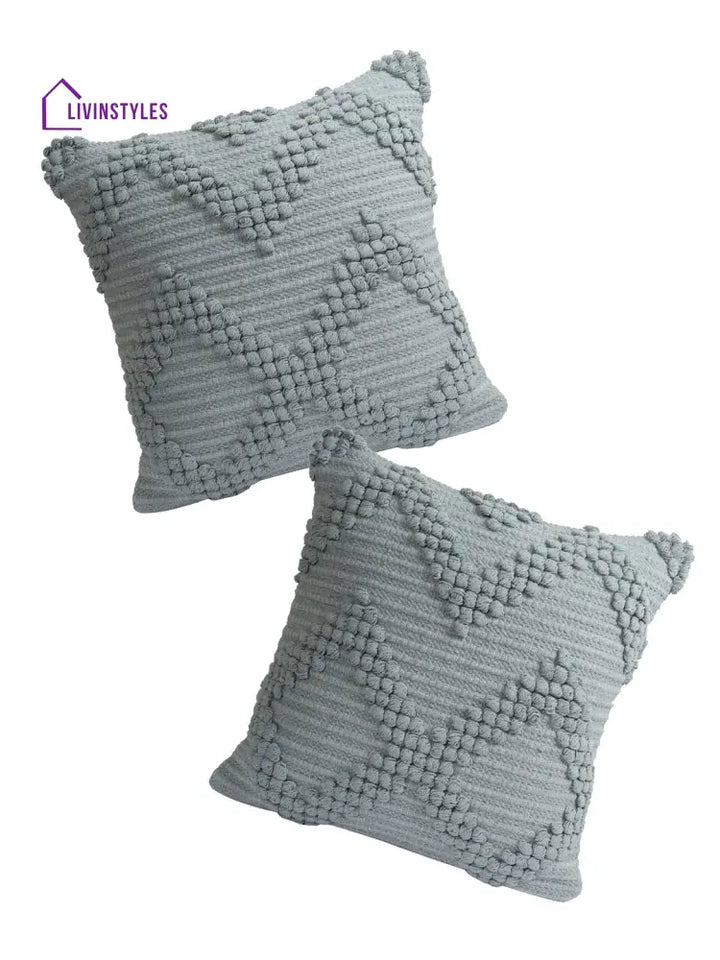 Eyda Set Of 2 Cotton Light Blue Cushion Cover 18X18 Inch
