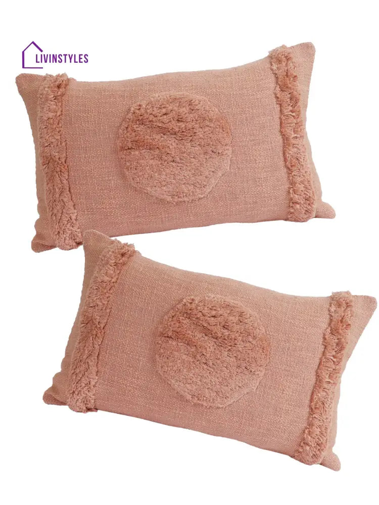 Eyda Set Of 2 Cotton Peach Cushion Cover 12X20 Inch
