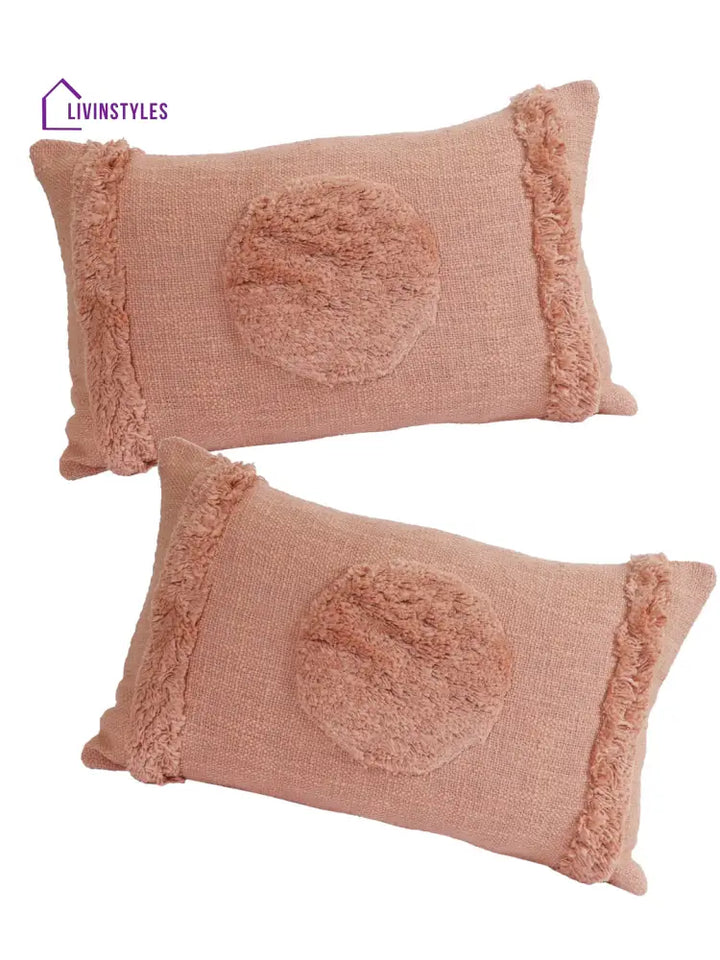 Eyda Set Of 2 Cotton Peach Cushion Cover 12X20 Inch