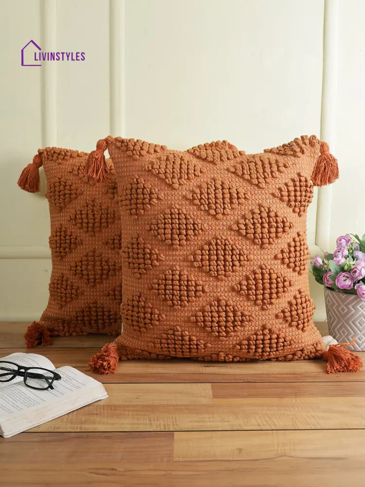 Eyda Set Of 2 Cotton Rust Cushion Cover 18X18 Inch