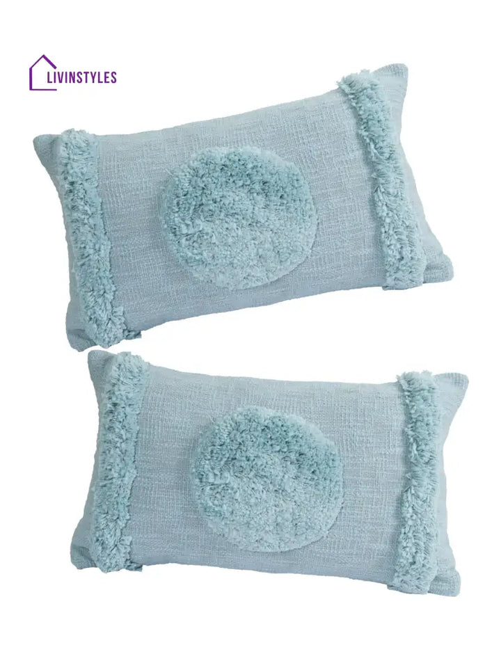 Eyda Set Of 2 Cotton Turquoise Cushion Cover 12X20 Inch