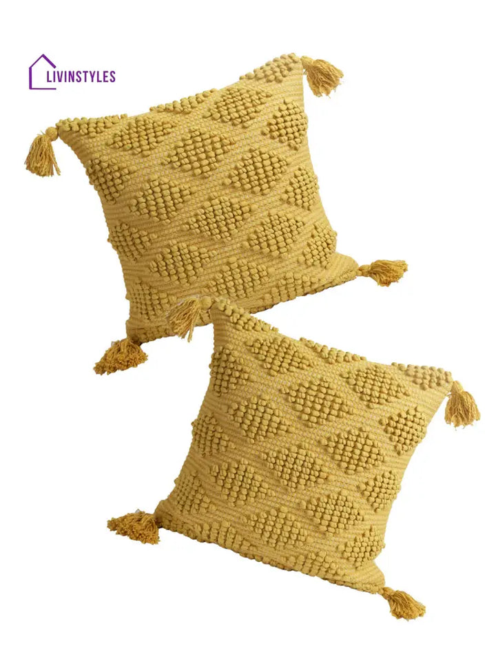 Eyda Set Of 2 Cotton Yellow Cushion Cover 18X18 Inch