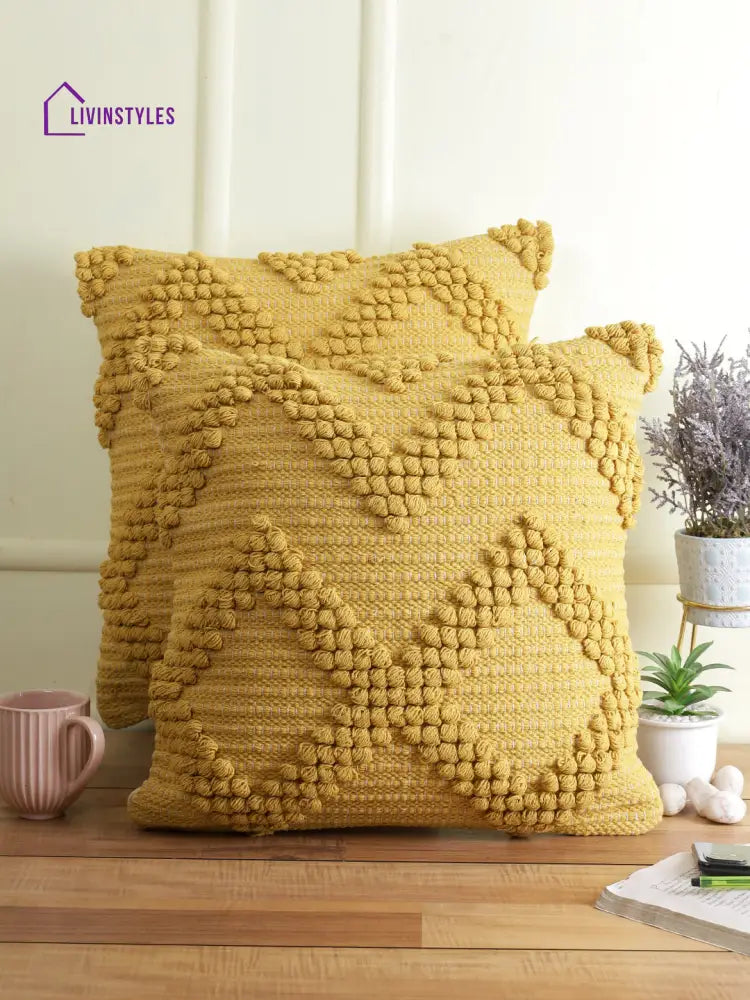 Eyda Set Of 2 Cotton Yellow Cushion Cover 18X18 Inch