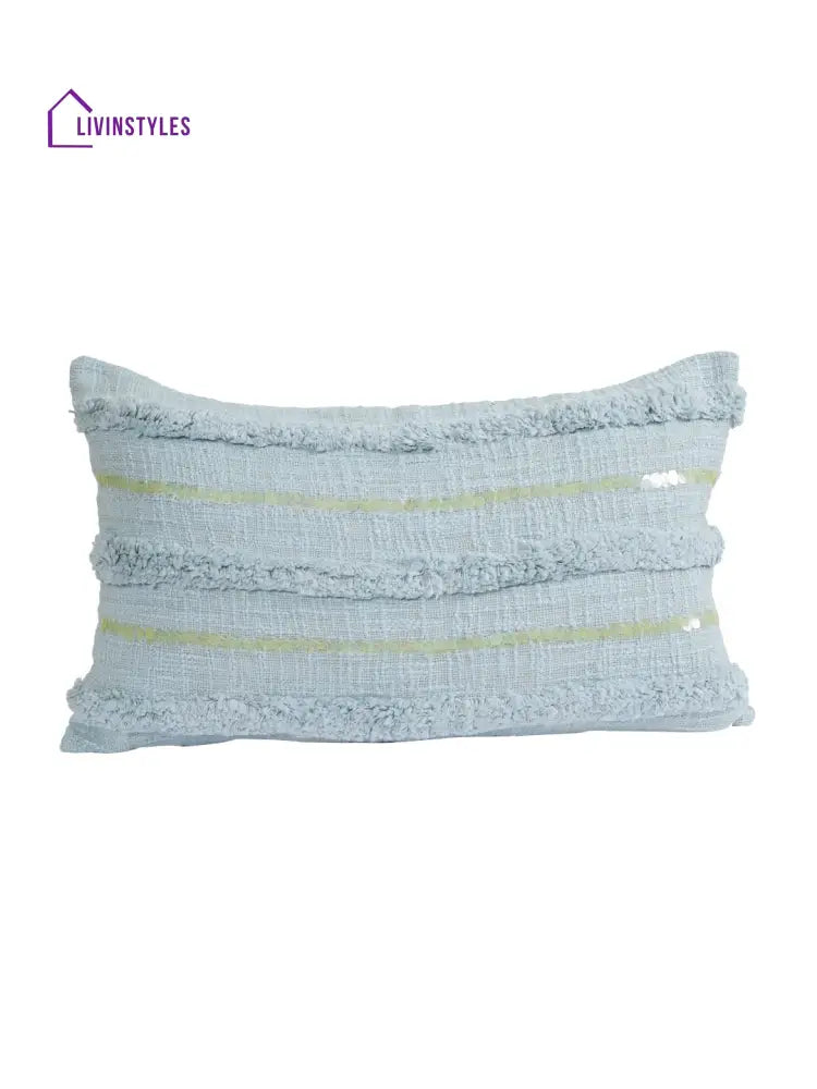 Eyda Set Of 2 Sky Blue Color Cotton Cushion Cover-12X20 Inch