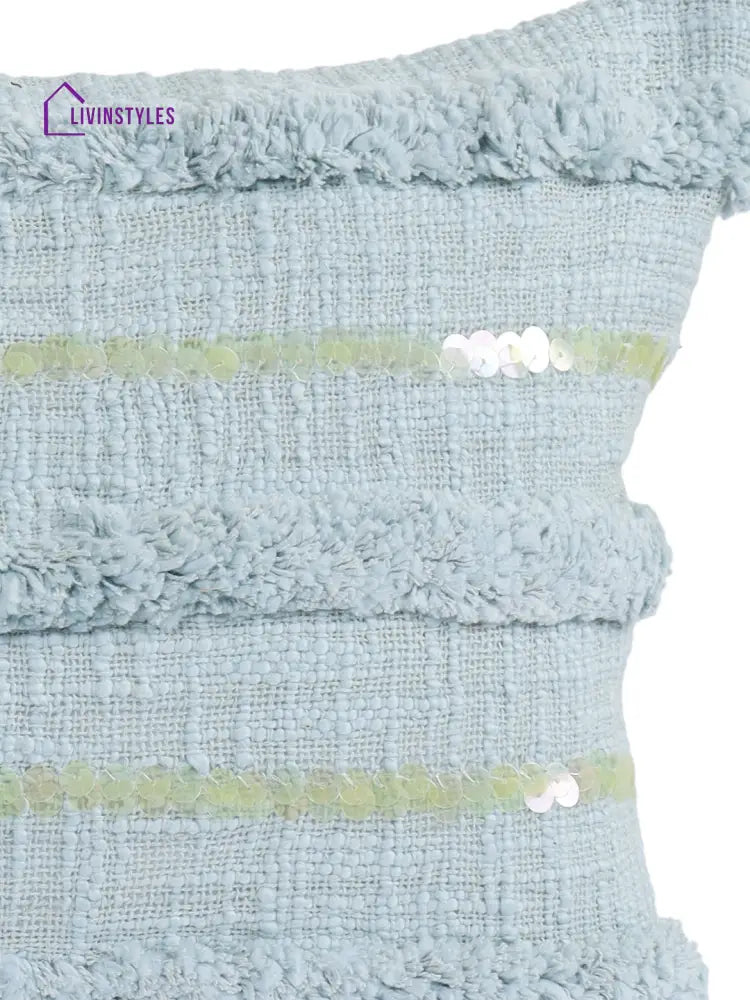 Eyda Set Of 2 Sky Blue Color Cotton Cushion Cover-12X20 Inch