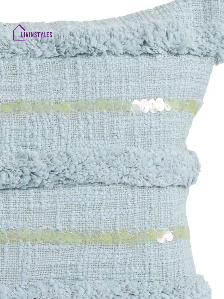 Eyda Set Of 2 Sky Blue Color Cotton Cushion Cover-12X20 Inch