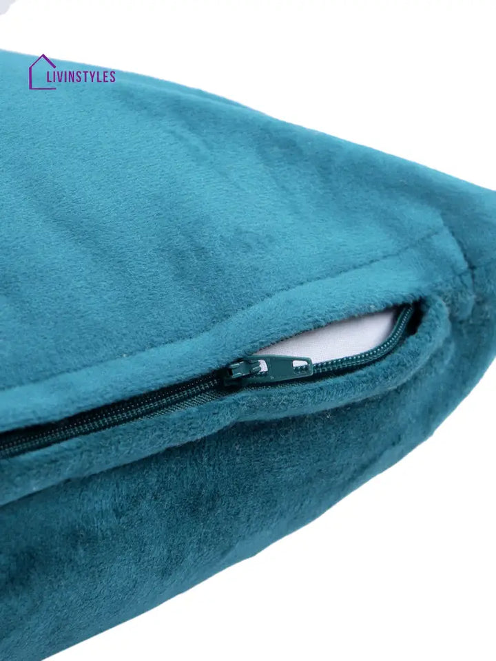 Eyda Set Of 2 Velvet Blue Emroidered Cushion Cover 12X20 Inch