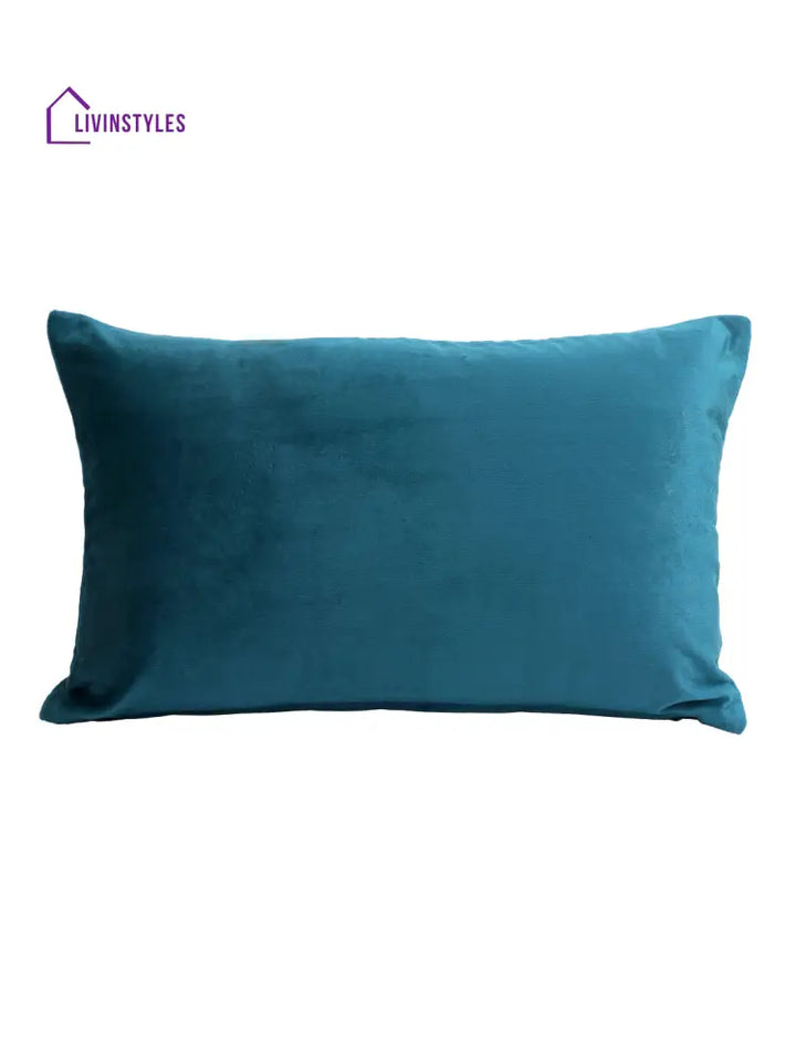 Eyda Set Of 2 Velvet Blue Emroidered Cushion Cover 12X20 Inch