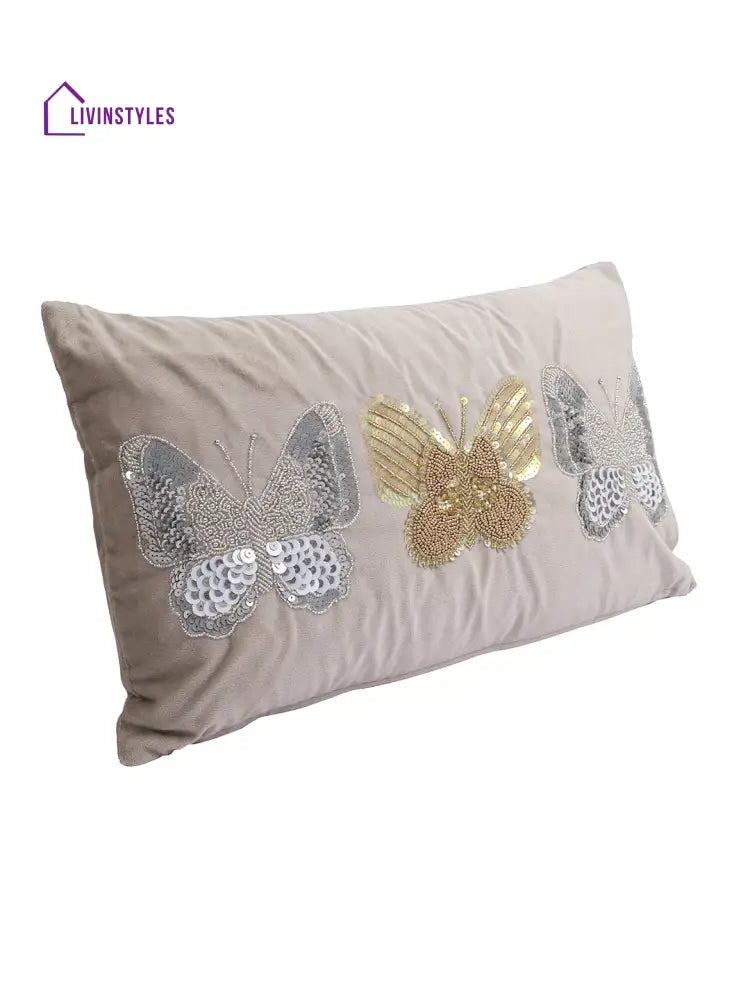 Eyda Set Of 2 Velvet Grey Emroidered Cushion Cover 12X20 Inch