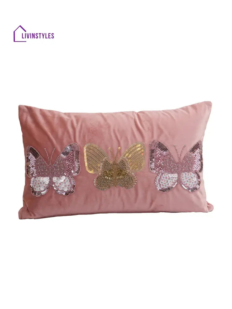 Eyda Set Of 2 Velvet Pink Emroidered Cushion Cover 12X20 Inch