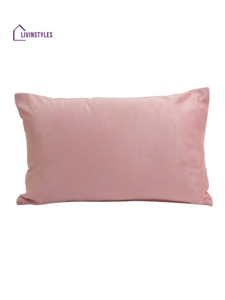 Eyda Set Of 2 Velvet Pink Emroidered Cushion Cover 12X20 Inch