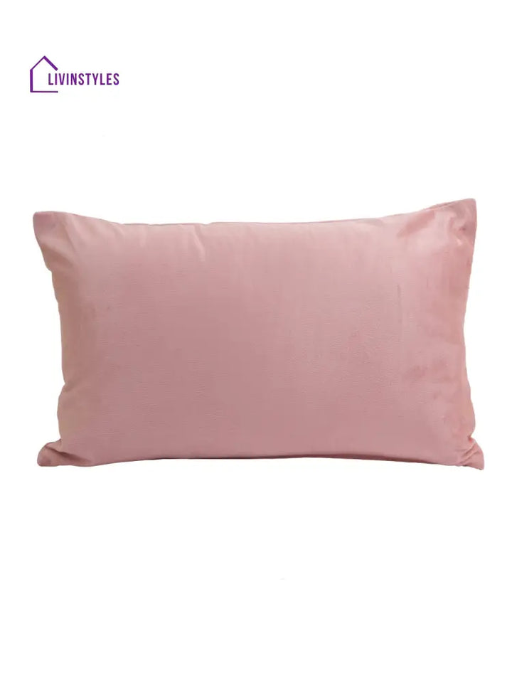 Eyda Set Of 2 Velvet Pink Emroidered Cushion Cover 12X20 Inch