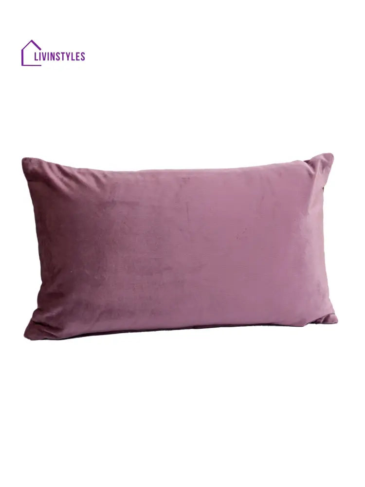 Eyda Set Of 2 Velvet Purple Emroidered Cushion Cover 12X20 Inch