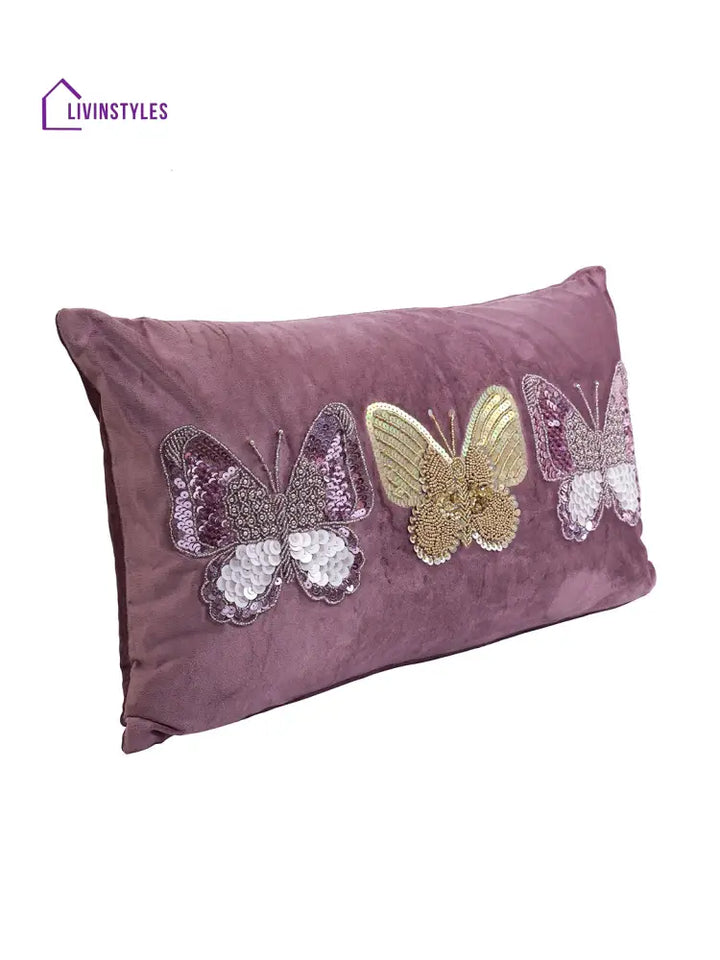 Eyda Set Of 2 Velvet Purple Emroidered Cushion Cover 12X20 Inch