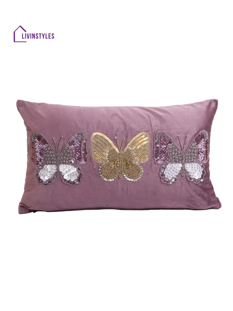 Eyda Set Of 2 Velvet Purple Emroidered Cushion Cover 12X20 Inch
