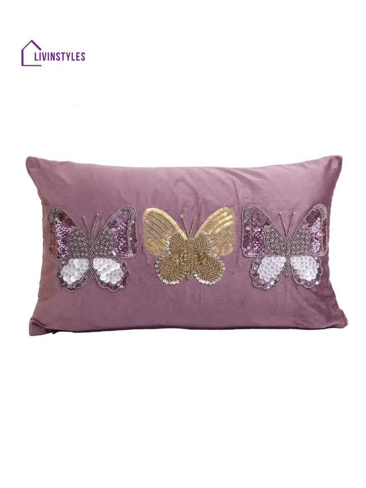 Eyda Set Of 2 Velvet Purple Emroidered Cushion Cover 12X20 Inch