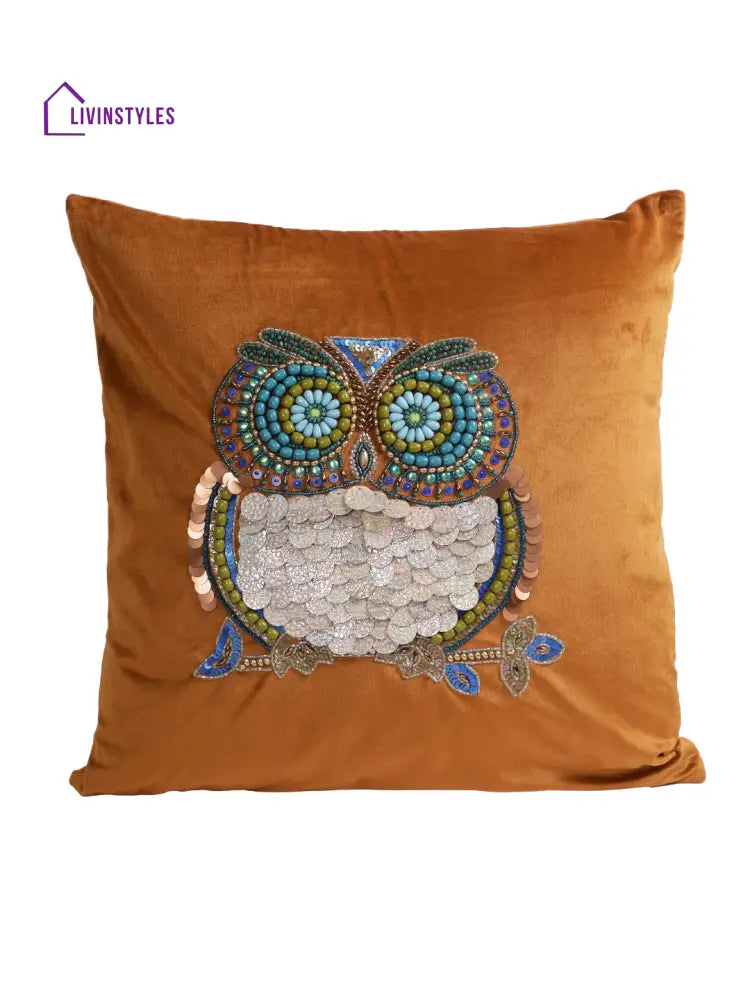 Eyda Set Of 2 Velvet Rust Emroidered Cushion Cover 18X18 Inch