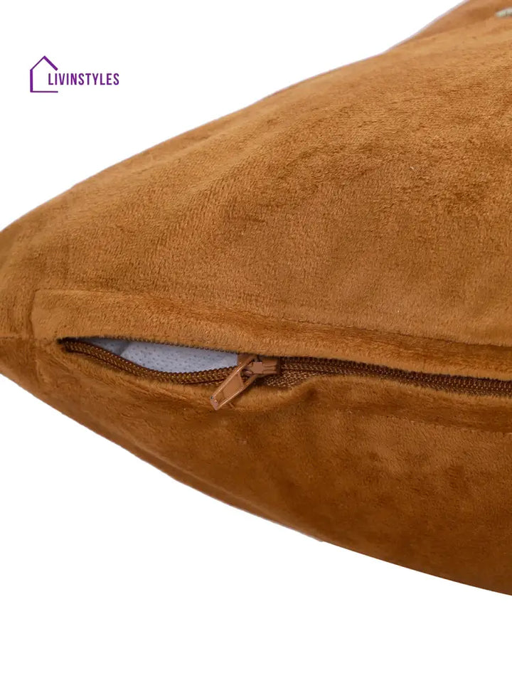 Eyda Set Of 2 Velvet Rust Emroidered Cushion Cover 18X18 Inch