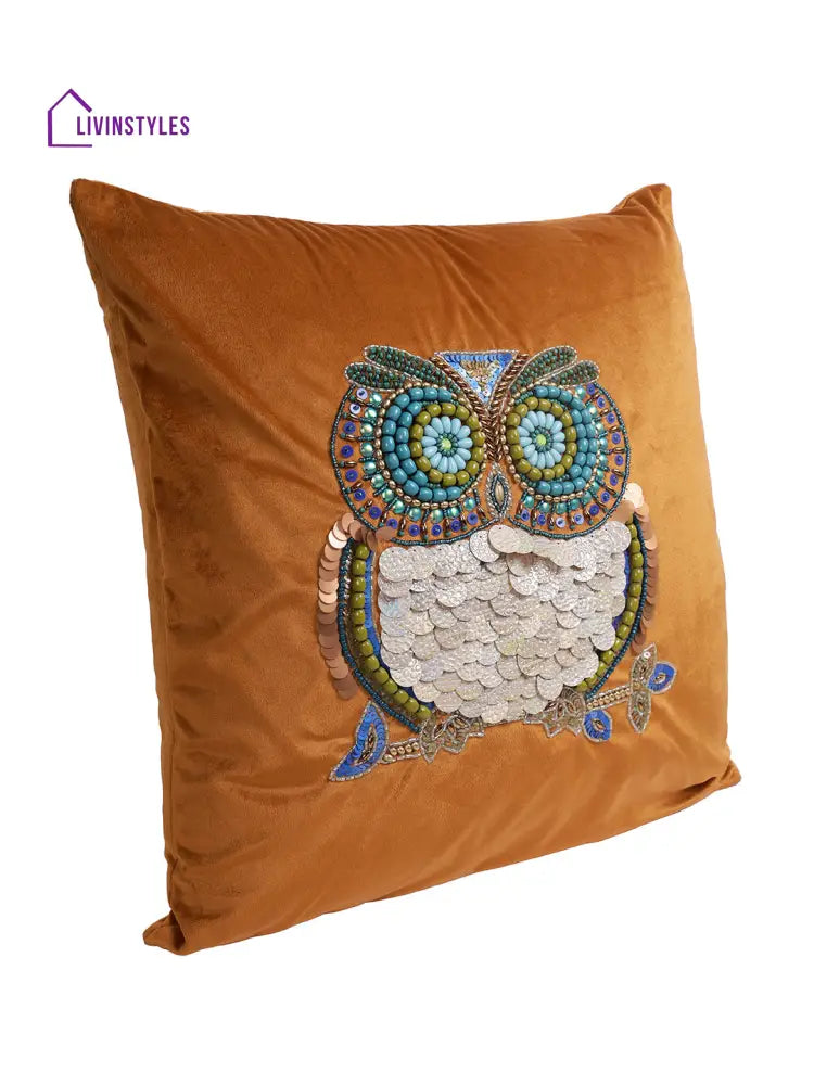 Eyda Set Of 2 Velvet Rust Emroidered Cushion Cover 18X18 Inch