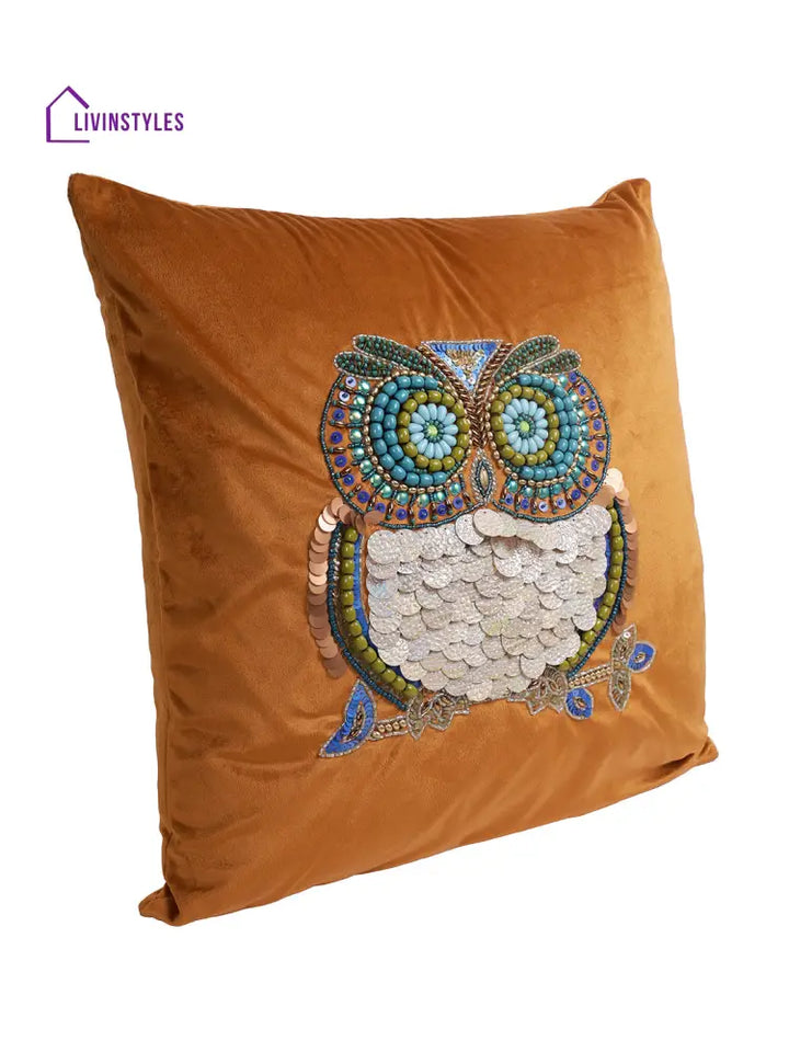 Eyda Set Of 2 Velvet Rust Emroidered Cushion Cover 18X18 Inch