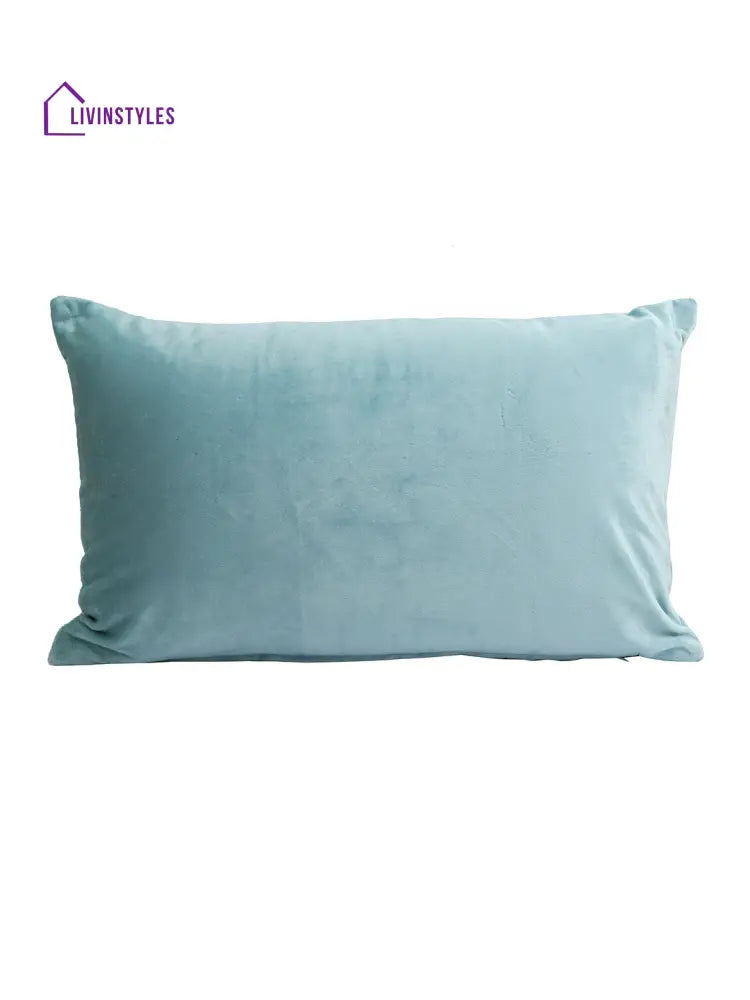 Eyda Set Of 2 Velvet Turquoise Emroidered Cushion Cover 12X20 Inch