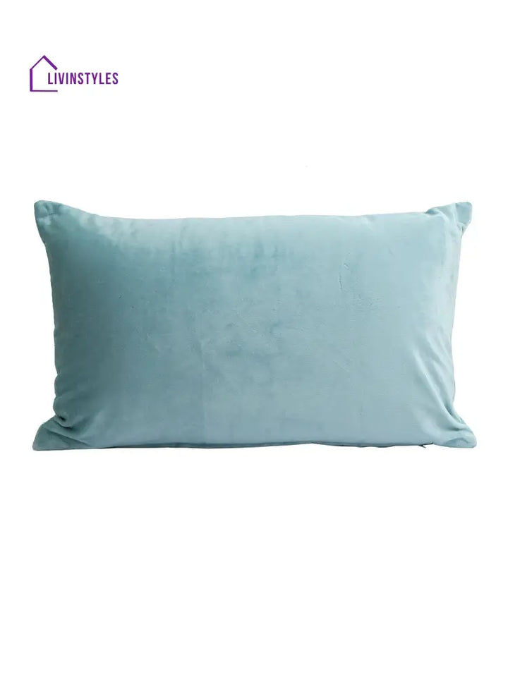 Eyda Set Of 2 Velvet Turquoise Emroidered Cushion Cover 12X20 Inch