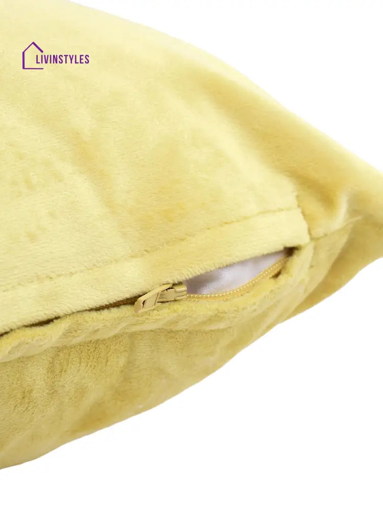 Eyda Set Of 2 Velvet Yellow Emroidered Cushion Cover 12X20 Inch