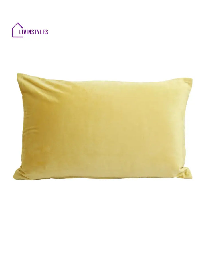 Eyda Set Of 2 Velvet Yellow Emroidered Cushion Cover 12X20 Inch