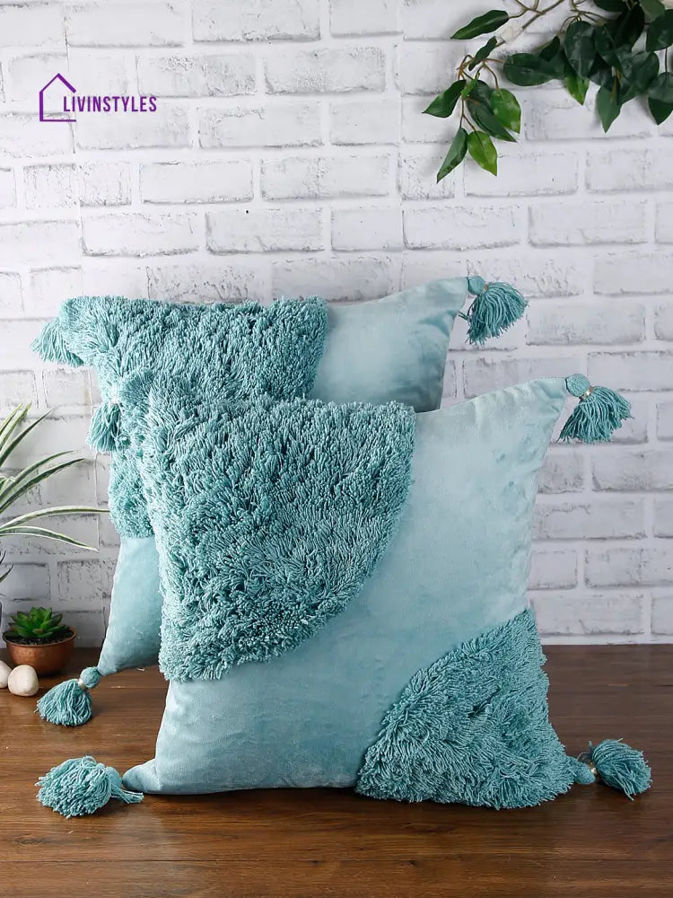 Eyda Super Soft Aqua Color Set Of 2 Cushion Cover-18X18 Inch