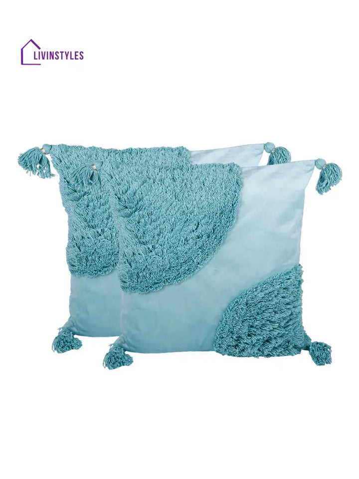 Eyda Super Soft Aqua Color Set Of 2 Cushion Cover-18X18 Inch