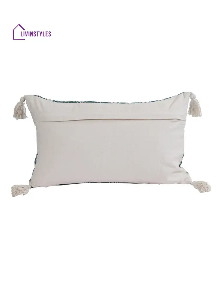 Eyda Super Soft Green Color Set Of 2 Embroidered Cushion Cover-12X20 Inch