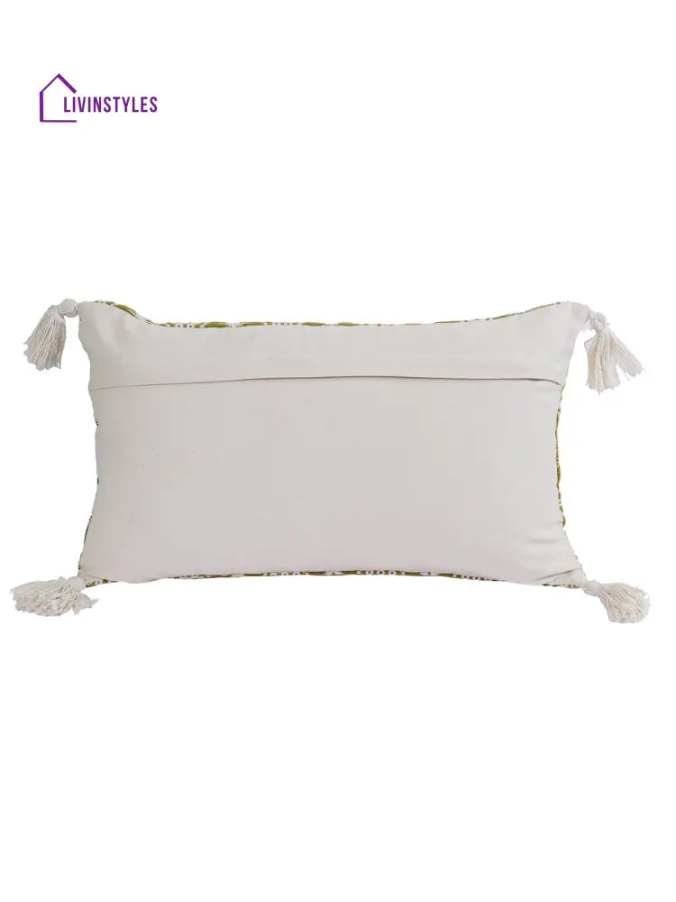 Eyda Super Soft Green Color Set Of 2 Embroidered Cushion Cover-12X20 Inch