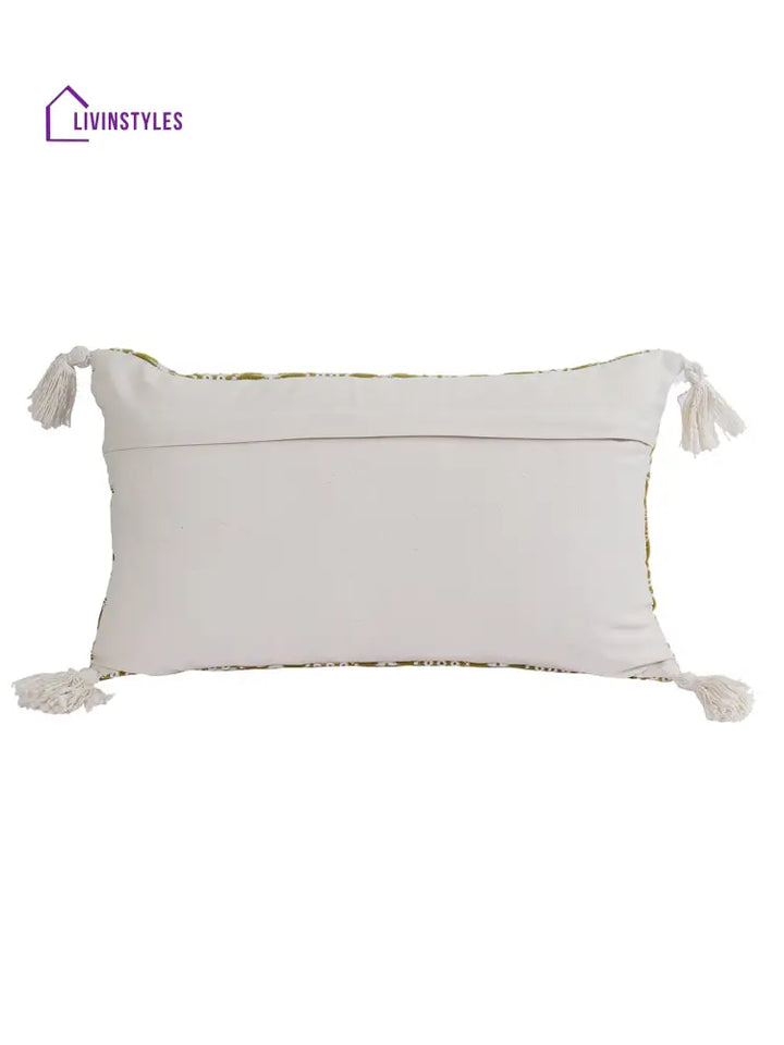 Eyda Super Soft Green Color Set Of 2 Embroidered Cushion Cover-12X20 Inch