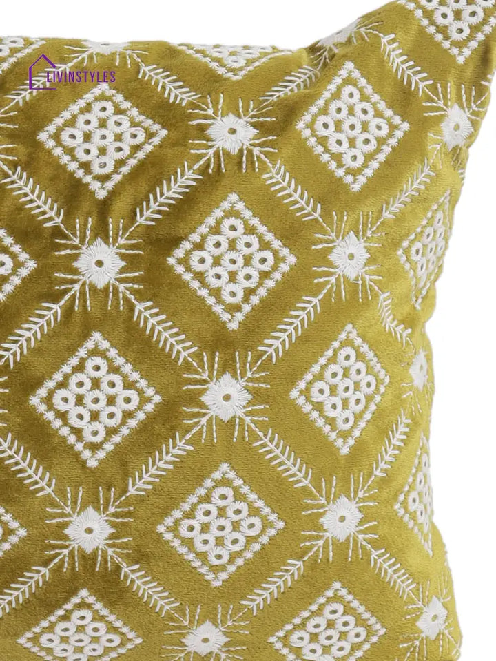 Eyda Super Soft Green Color Set Of 2 Embroidered Cushion Cover-12X20 Inch