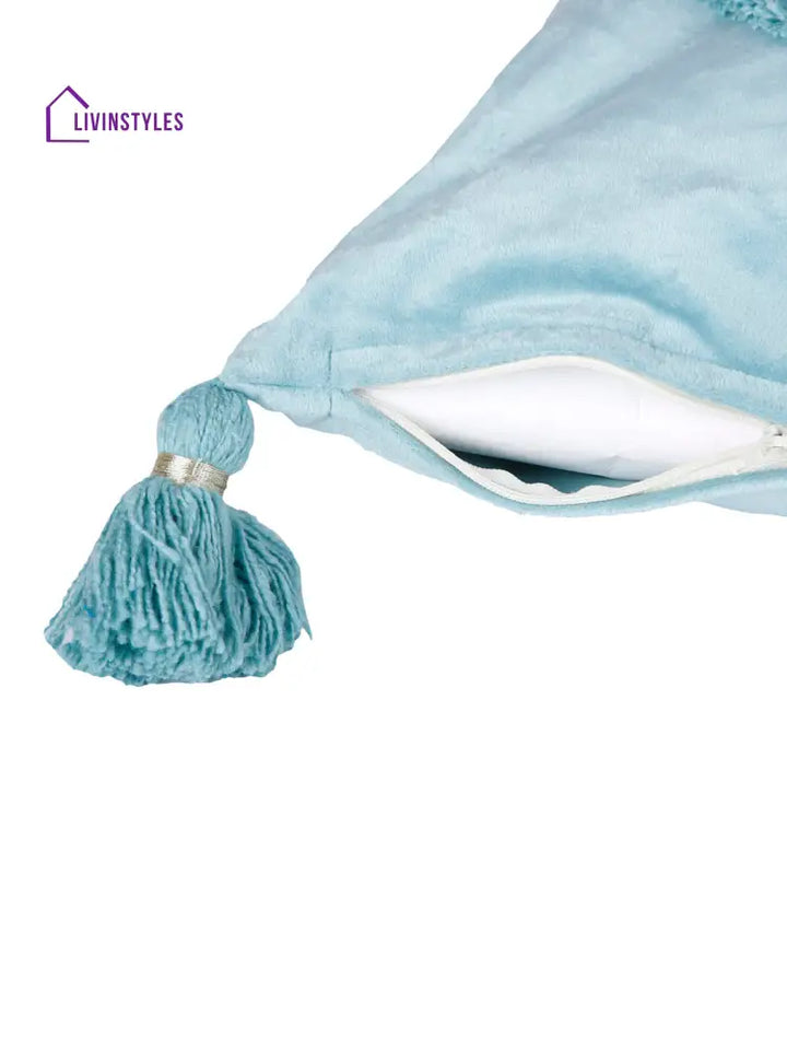 Eyda Super Soft Velvet Aqua Color Set Of 2 Cushion Cover-18X18 Inch