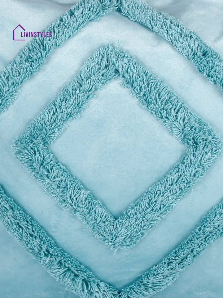 Eyda Super Soft Velvet Aqua Color Set Of 2 Cushion Cover-18X18 Inch