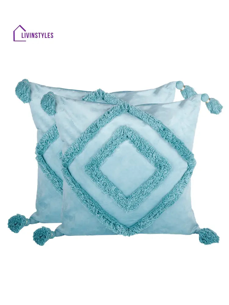Eyda Super Soft Velvet Aqua Color Set Of 2 Cushion Cover-18X18 Inch