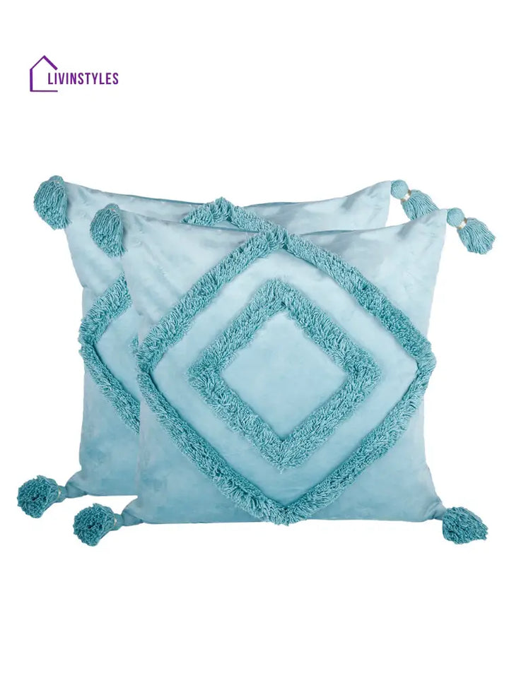 Eyda Super Soft Velvet Aqua Color Set Of 2 Cushion Cover-18X18 Inch