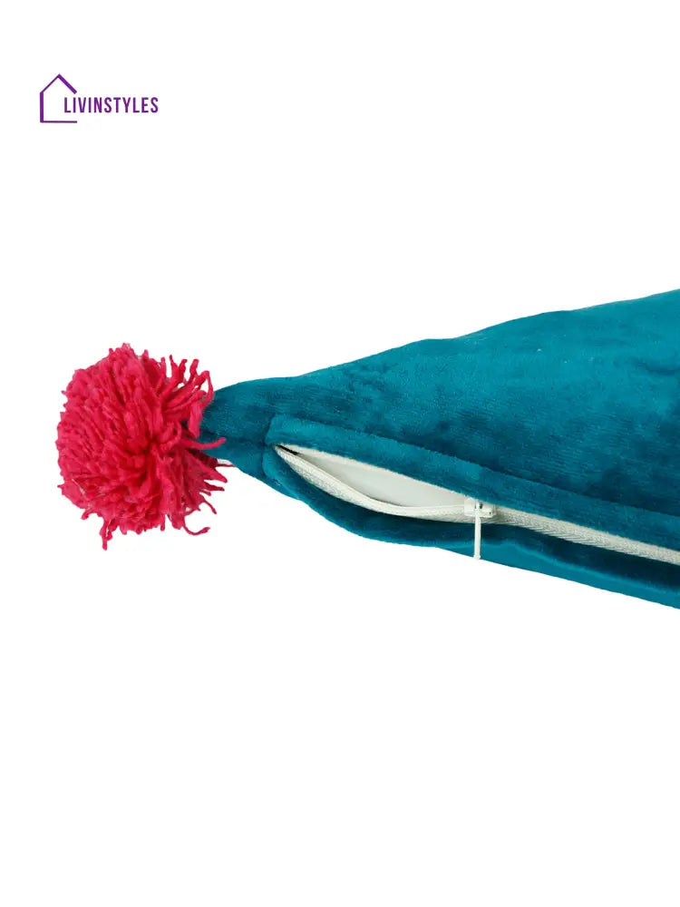 Eyda Super Soft Velvet Blue Color Set Of 2 Triangle Filled Cushion-15X15X15 Inch