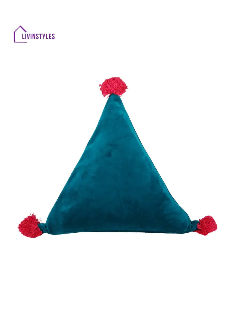 Eyda Super Soft Velvet Blue Color Set Of 2 Triangle Filled Cushion-15X15X15 Inch
