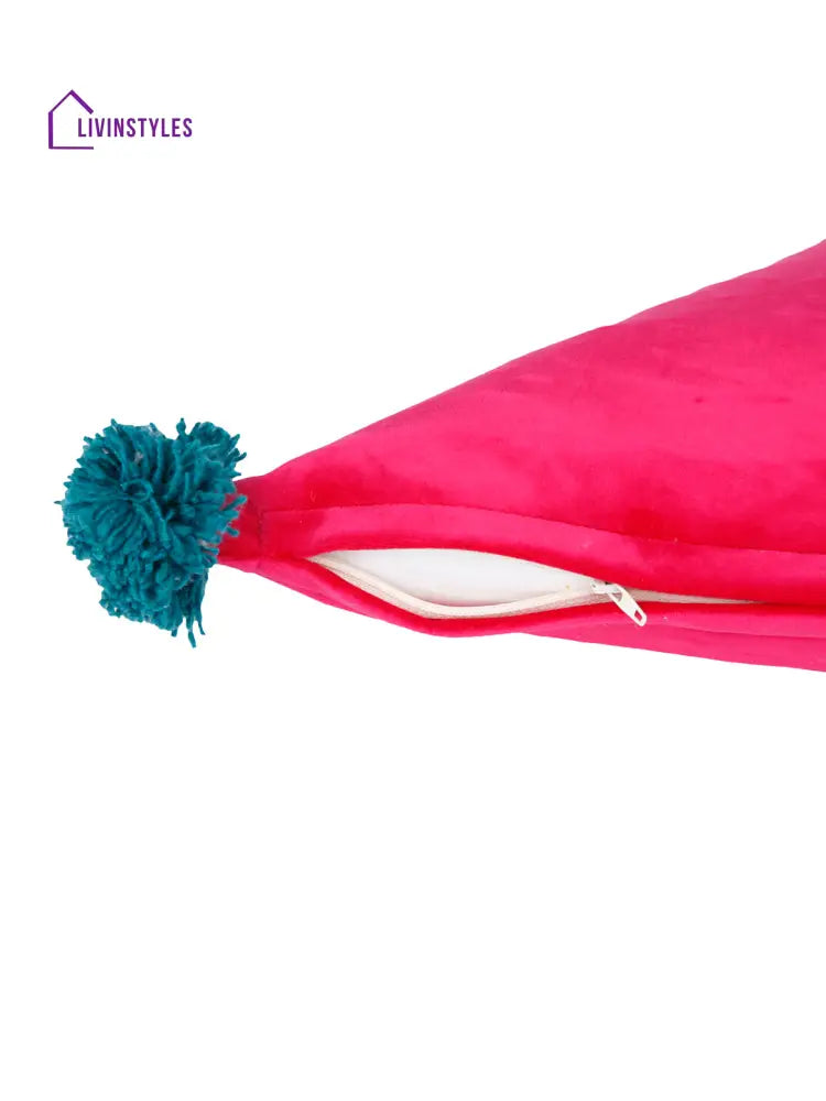 Eyda Super Soft Velvet Fuchsia Color Set Of 2 Triangle Filled Cushion-15X15X15 Inch